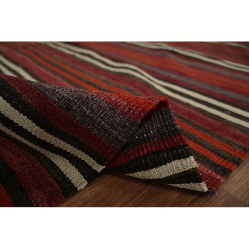 Hand Woven Oriental 100% Wool Carpet Southwestern Geometric Red Kilim Area Rug - 10' 2'' X 5' 0''