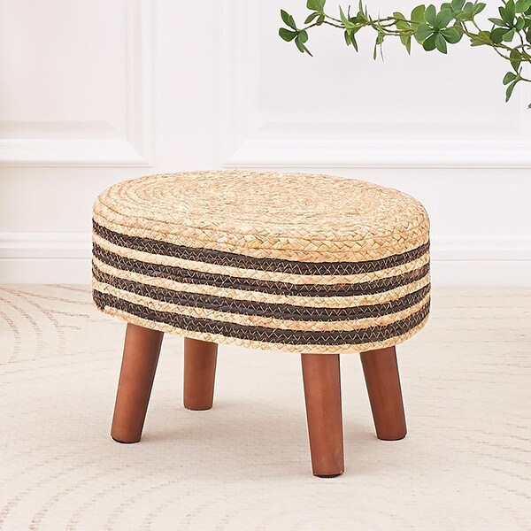Natural Water Hyacinth Footrest Pouffe Hand Weave Seagrass Black