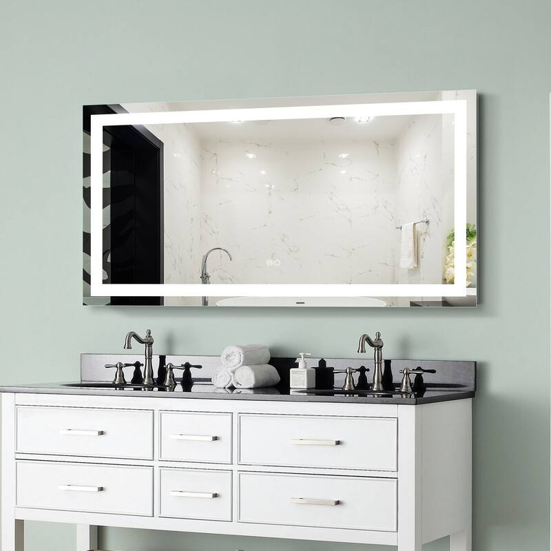 28'' H x 60'' W LED Bathroom Frameless Mirror Anti-Fog With Touch Switch Memory(Horizontal/Vertical) - Silver