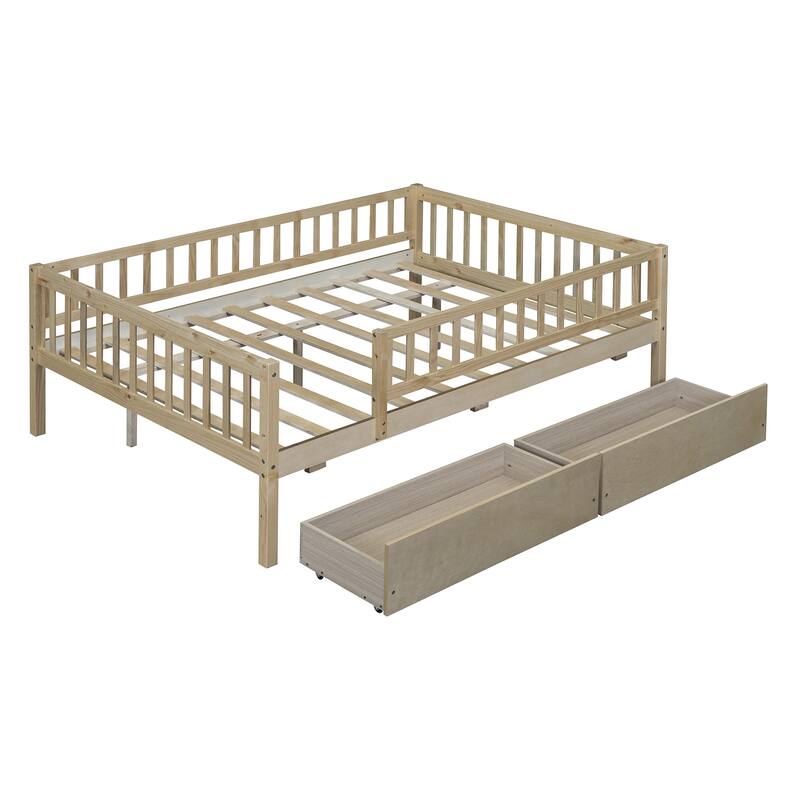 Pinewood Daybed Dual-Use Sofa Daybed with 2 Drawers, Solid Guardrail