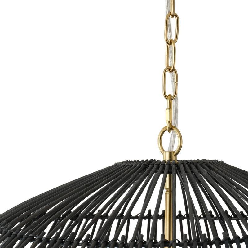Boho Black Woven Rattan 3 Light Pendant Ceiling Light Brass Copper Finish Iron Frame for Kitchen Island Living Room