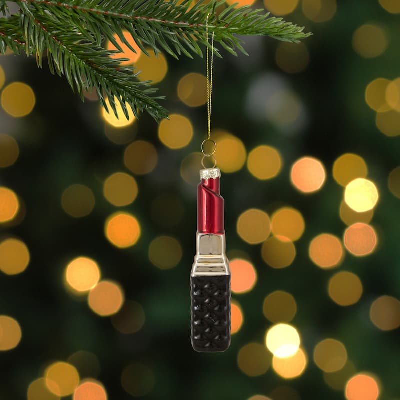 4.75" Red Lipstick Glass Christmas Ornament