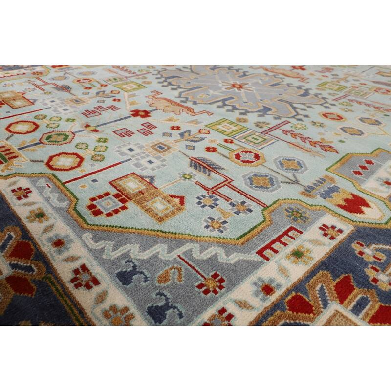 Light Blue Kazak Oriental Area Rug Handmade Wool Carpet - 7'10"x 9'10"