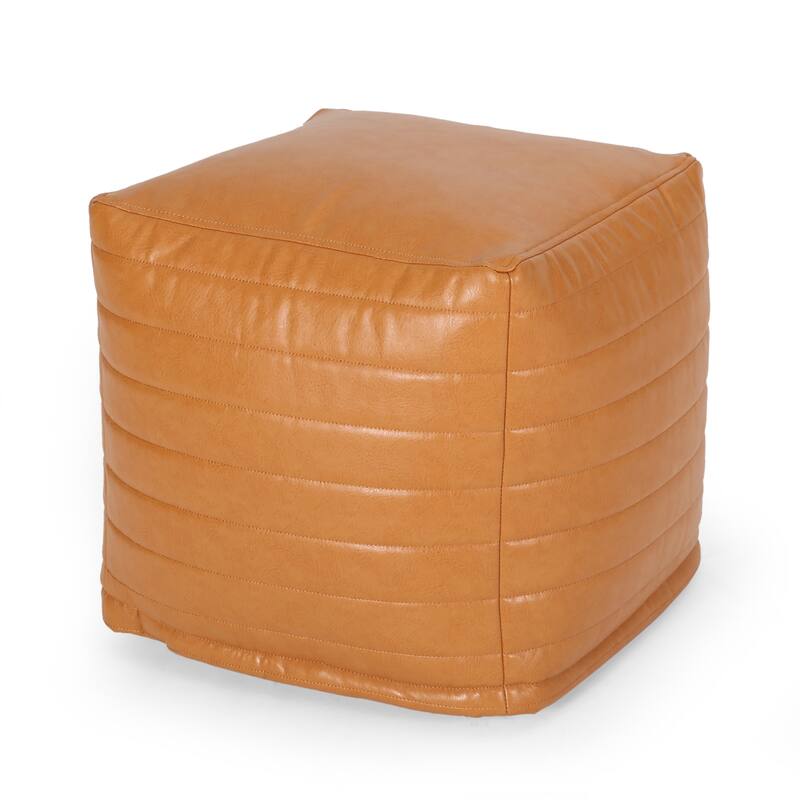 Baddow Contemporary Faux Leather Channel Stitch Pouf by Christopher Knight Home