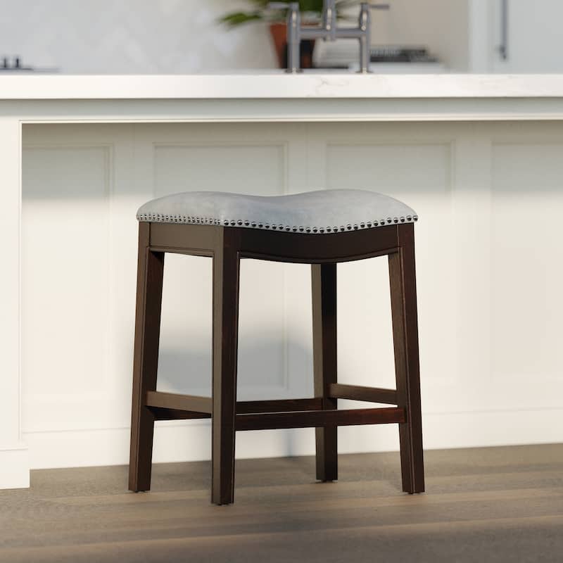 New Ridge Home Goods Julian Counter-Height Bar Stool with Gray Faux Leather Seat