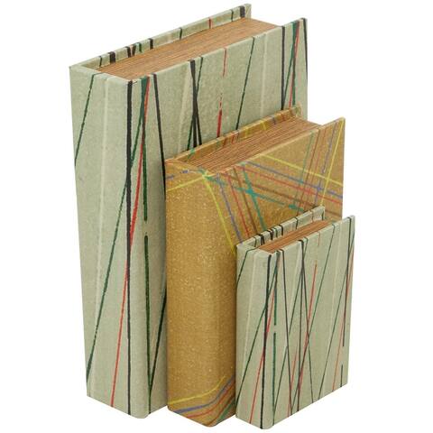 Burlap Leather Canvass Book Box Various Designs (Set of 3)