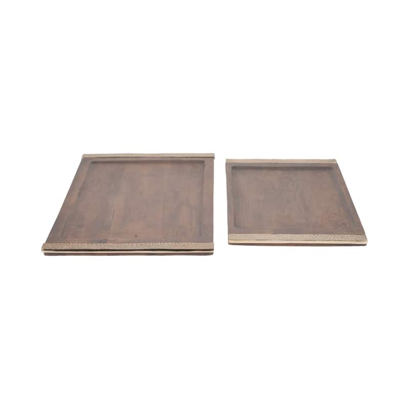 Sagebrook Home Set of 2 26/32" Natural Leaon Wood Trays - 32" x 18" x 1"