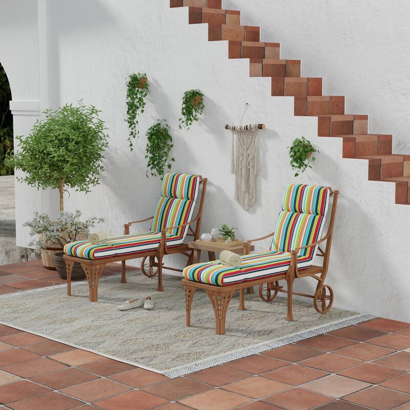 Sunbrella 72" x 22" Multicolor Stripe Outdoor Chaise Lounge Cushion with Ties and Loop - 72'' L x 22'' W x 3.5'' H