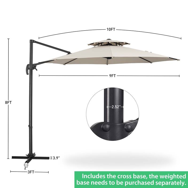 10 FT Aluminum Offset Outdoor Cantilever Umbrella with 360-degree Rotation
