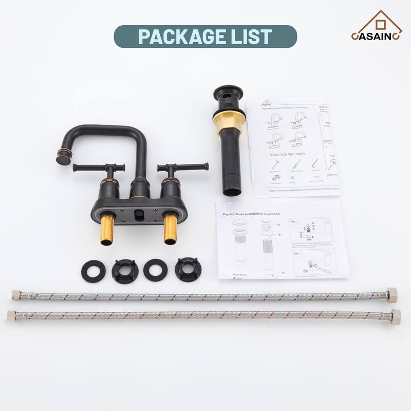 4 in. Centerset Double Handle Bathroom Faucet with Drain Kit Included