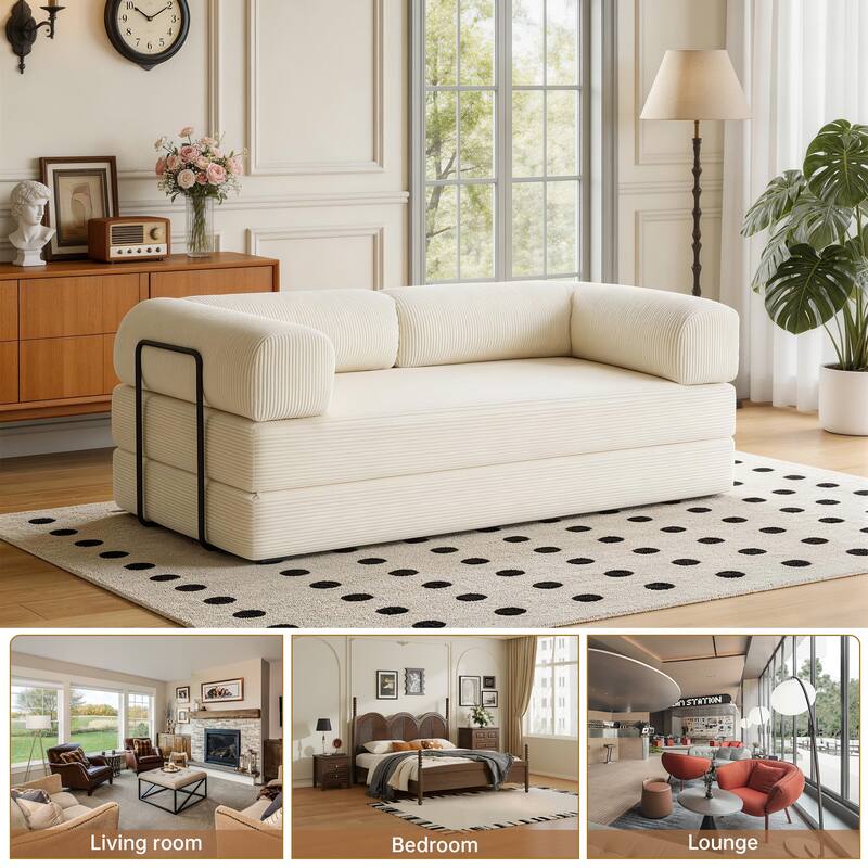 2 Set Corduroy Large Couch Convertible Floor Sofa Bed Sleeper