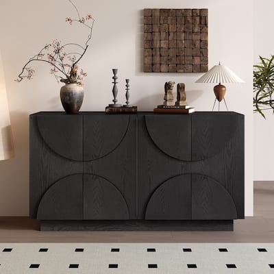 4-Door Large Storage Sideboard, Wood Sideboard Cabinet with Semi-Circular Handles and Adjustable Shelves