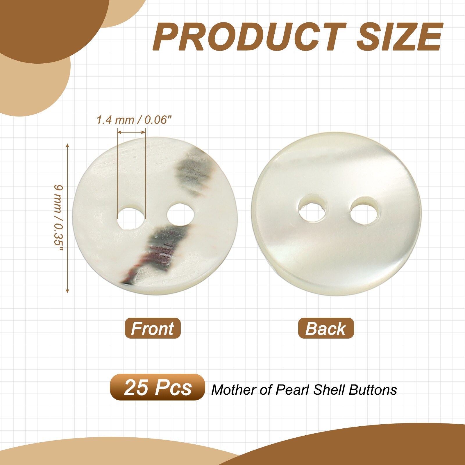 Natural Shell Sewing Buttons, Mother of Pearl Shell Round Sewing Buttons - Fitting for (Shirts)