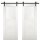 preview thumbnail 1 of 3, Modern Double Barn Door with Opaque Glass / Mela 7012 Matte White / 13FT Rail Track Set / Solid Panel Interior Doors