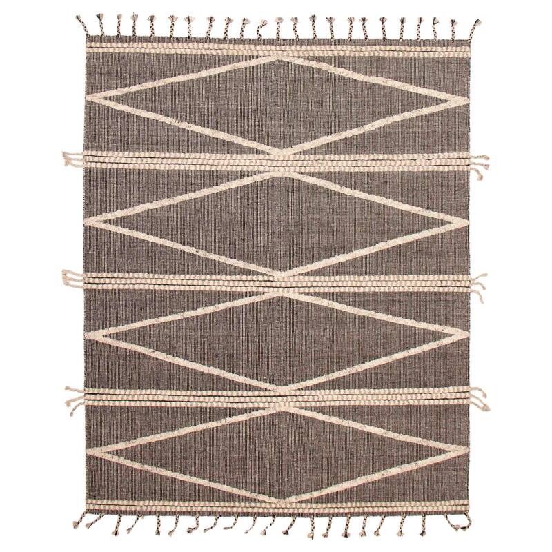 ECARPETGALLERY Hand-knotted Tangier Black, Cream Wool Rug - 8'0 x 10'2 - Black/ Cream - 8'0 x 10'2