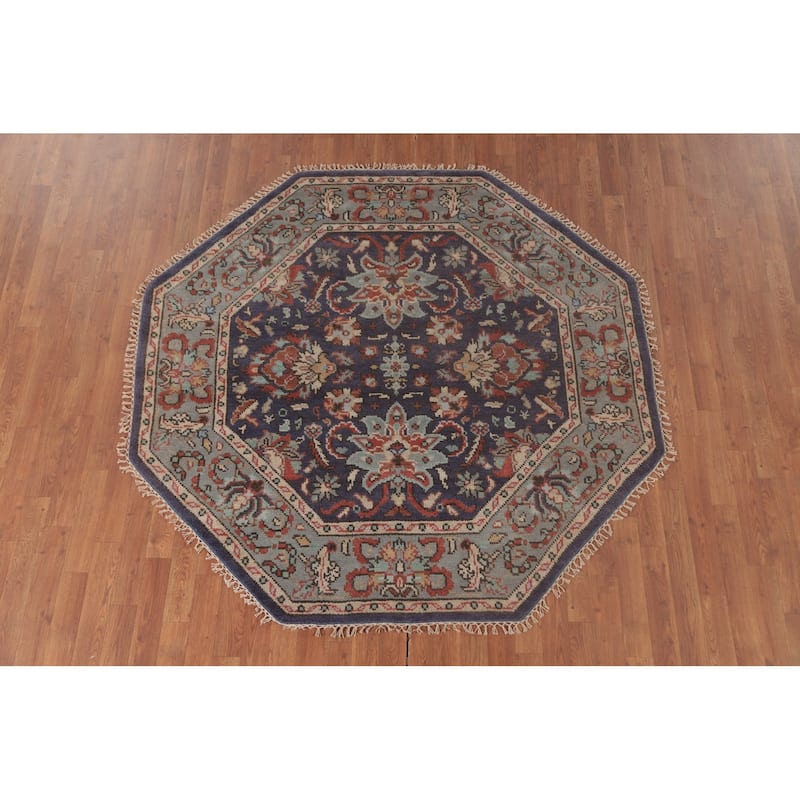 Blue Heriz Serapi Oriental Octagon Area Rug Wool Carpet - 6'0"x 5'11"