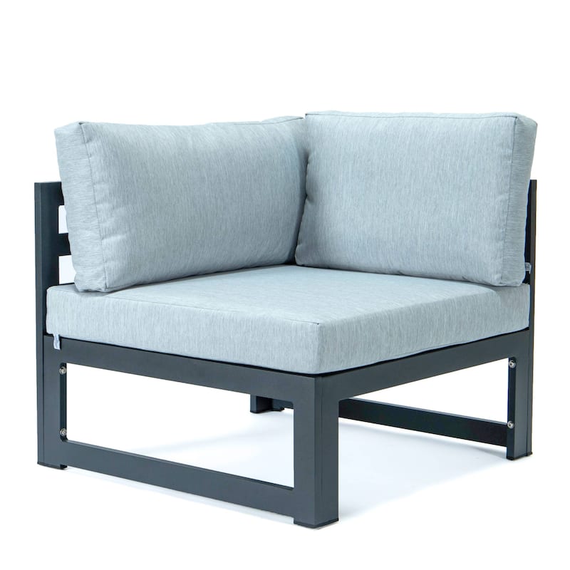 LeisureMod Chelsea 4-Piece Outdoor Patio Sectional Loveseat Set Black Aluminum with Cushions