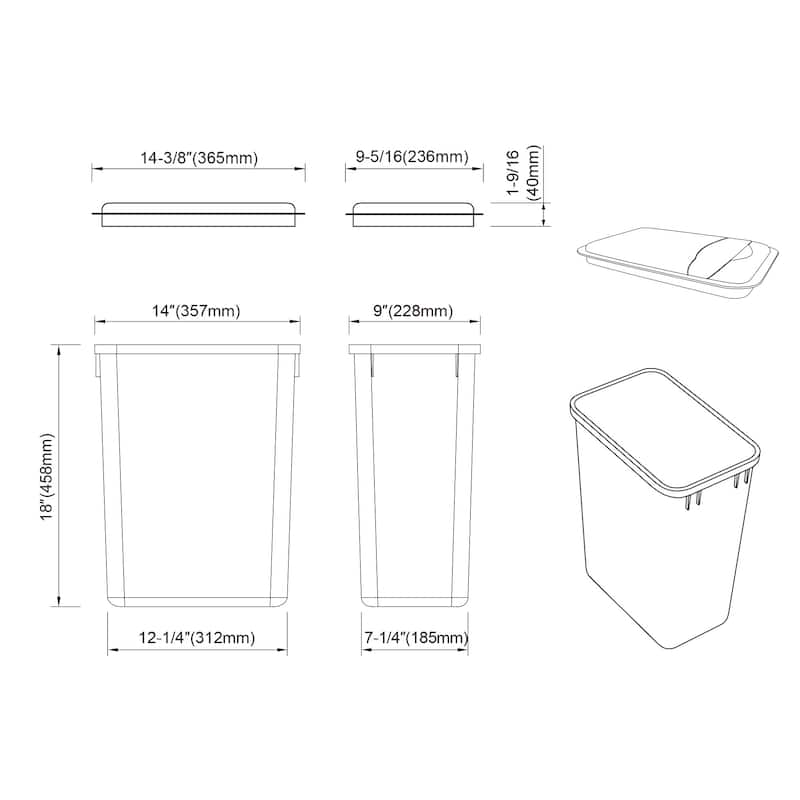Dowell Trash Can Pull Out Set - 15" Wide w/Wood Base and One Lid