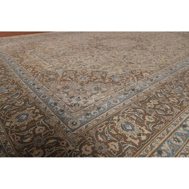 Traditional Mashad Persian Vintage Area Rug Handmade Wool Carpet - 9'8"x 12'9"