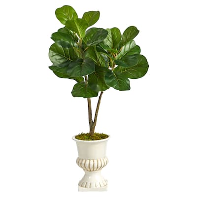 3' Fiddle Leaf Fig Artificial Tree in White Urn - 10"
