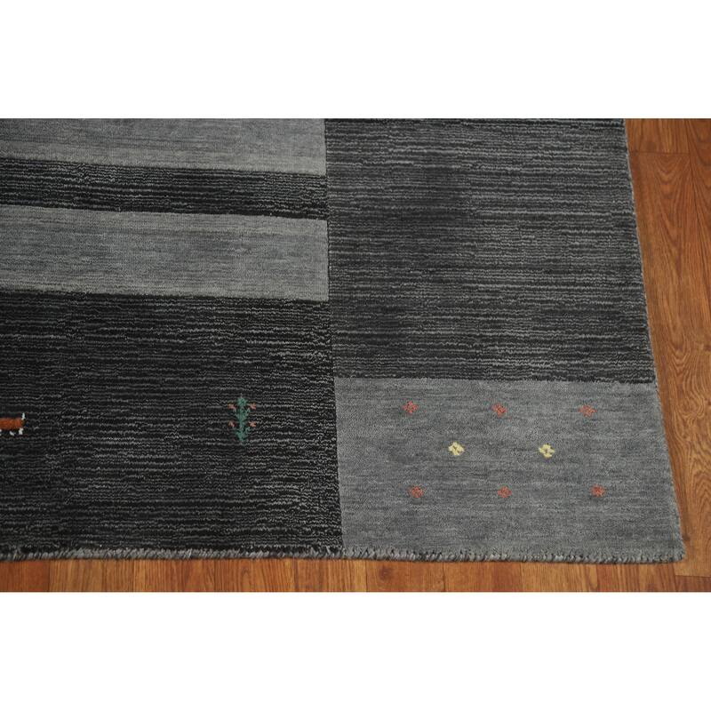 Hand Knotted Oriental 100% Wool Carpet Tribal Animal Pictorial Greys & Charcoal Gabbeh Area Rug - 7' 6'' X 5' 2''