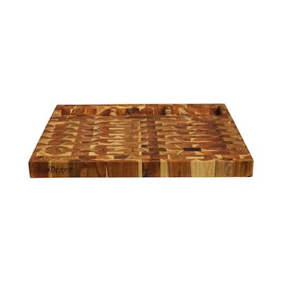 EcoDecors FSC Certified Teak Cutting Board 20" x 15", End Grain Butcher Block, Juice Groove, Side Handles