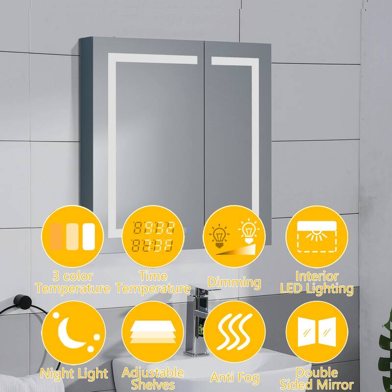 LED Bathroom Medicine Cabinet with Mirror and Defogger - 30*32