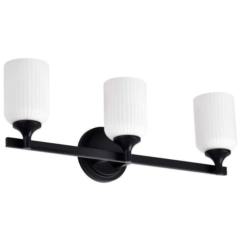 Solara 3 Light Vanity Matte Black Finish Frosted Ribbed Glass - Matte Black