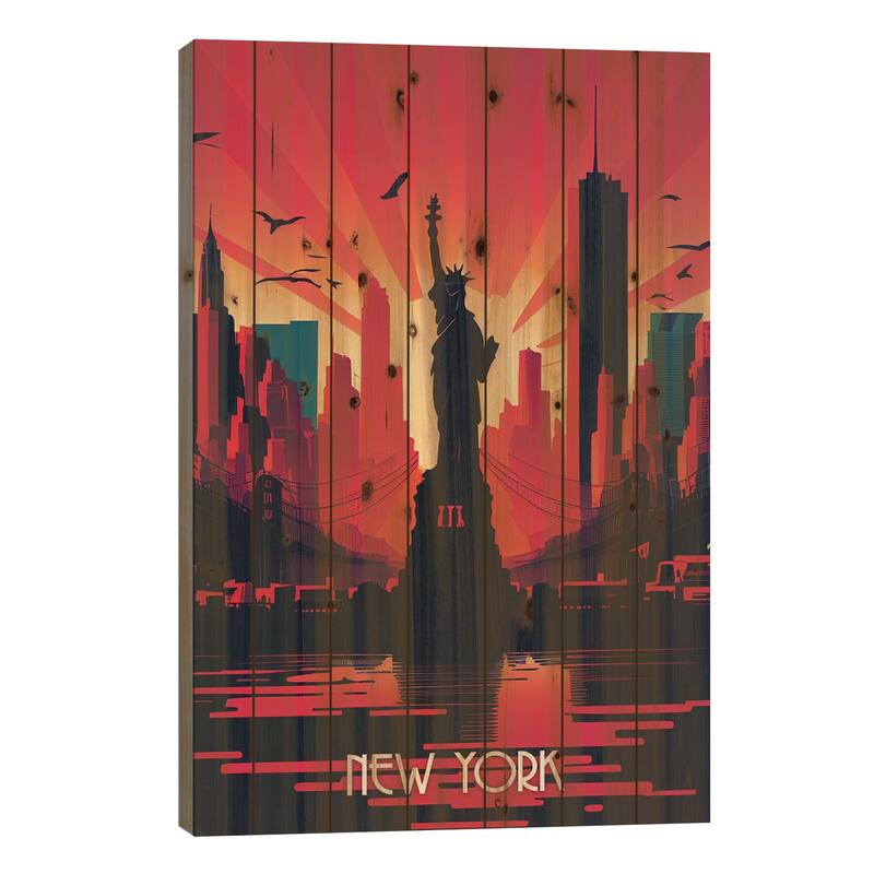 New York City Print On Wood by Durro Art - Multi-Color - 40x26x1.5
