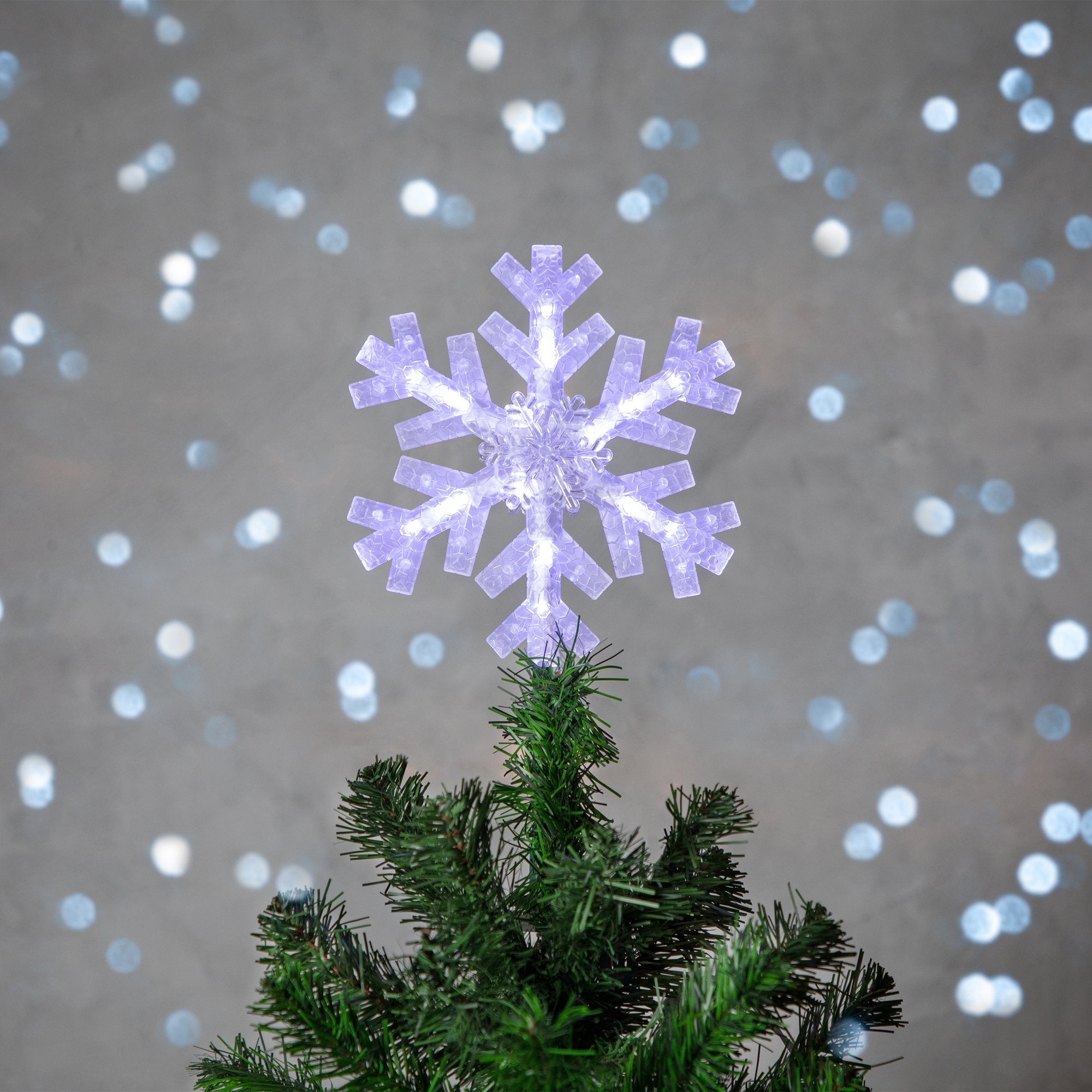 14.75" Lighted LED Clip-On Snowflake Christmas Tree Topper White Lights - 14.75