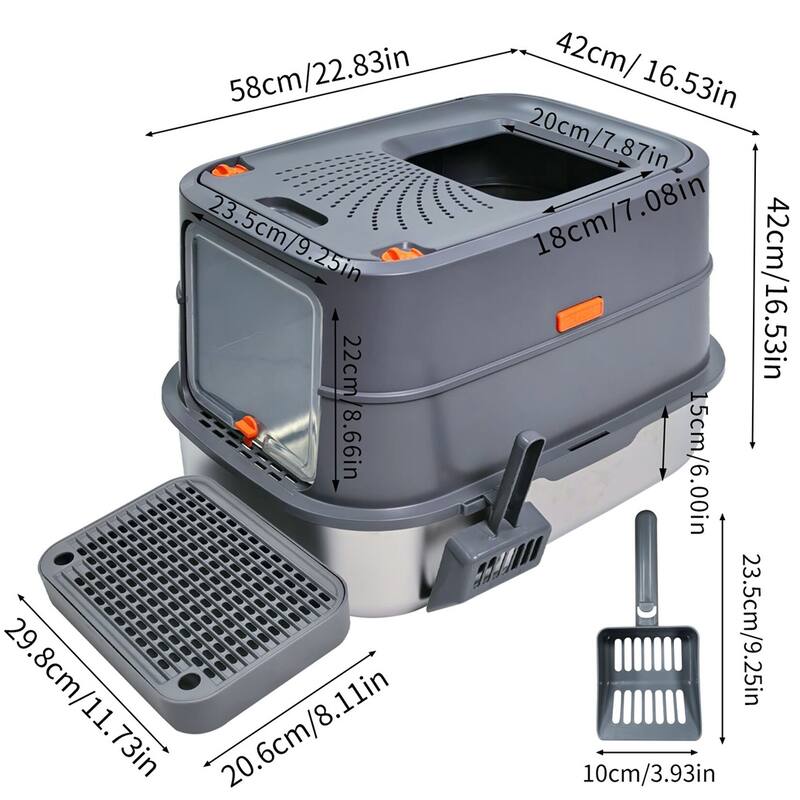 Full Enclosed Stainless Steel Cat Litter Box with Lid