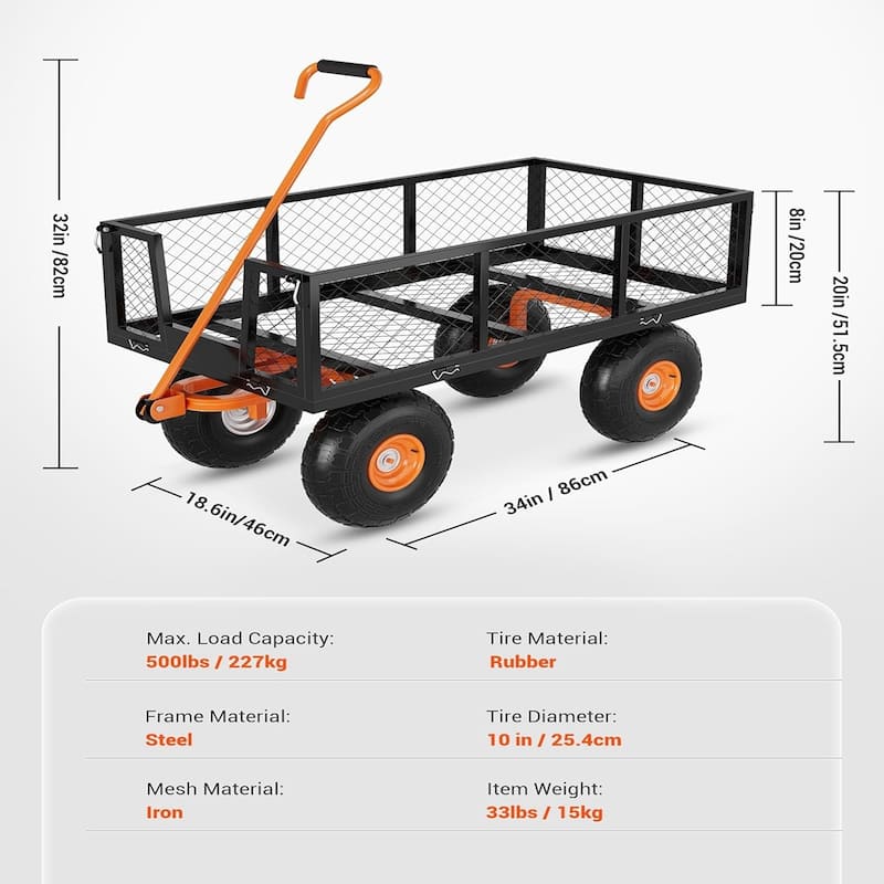 500 lb Capacity Steel Garden Cart Black and Orange