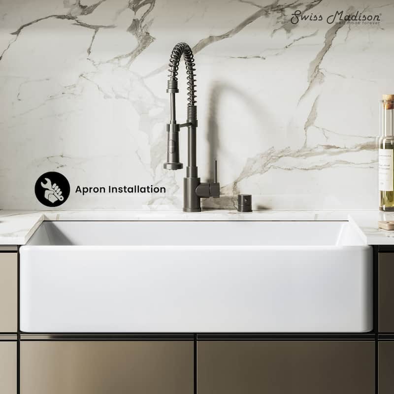 Elegance 36" X 20" Single Basin Fireclay Farmhouse Kitchen Sink In Glossy White With Stainless Steel Grid