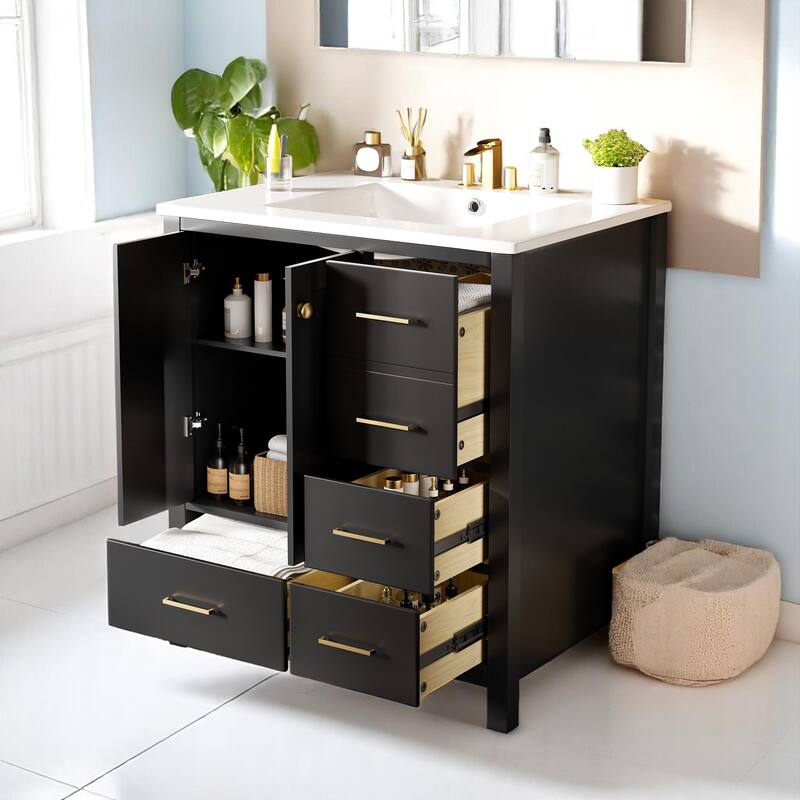 Modern 30 Inch Bathroom Vanity Set with Sink, Freestanding Cabinet with 4 Drawers & Hidden Storage