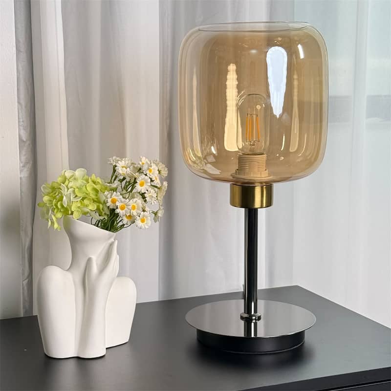Mid Century LED Table Lamp Glass Shade Desk Lamp Bedroom Nightstand - 6x17inch