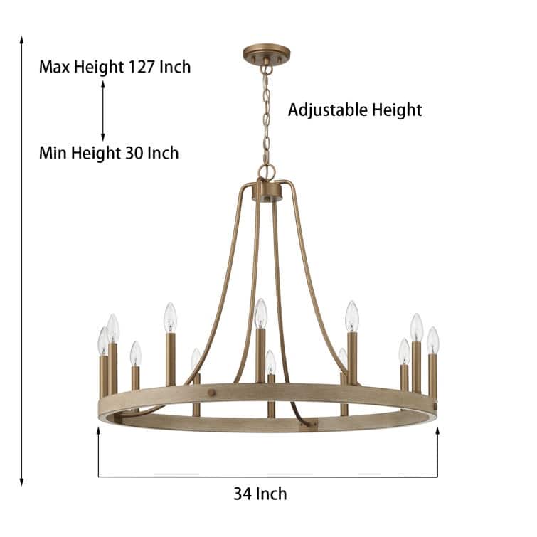 Acroma 12-light Farmhouse Modern Wagon Wheel Chandelier Candle Dining Room Lighting - 34''