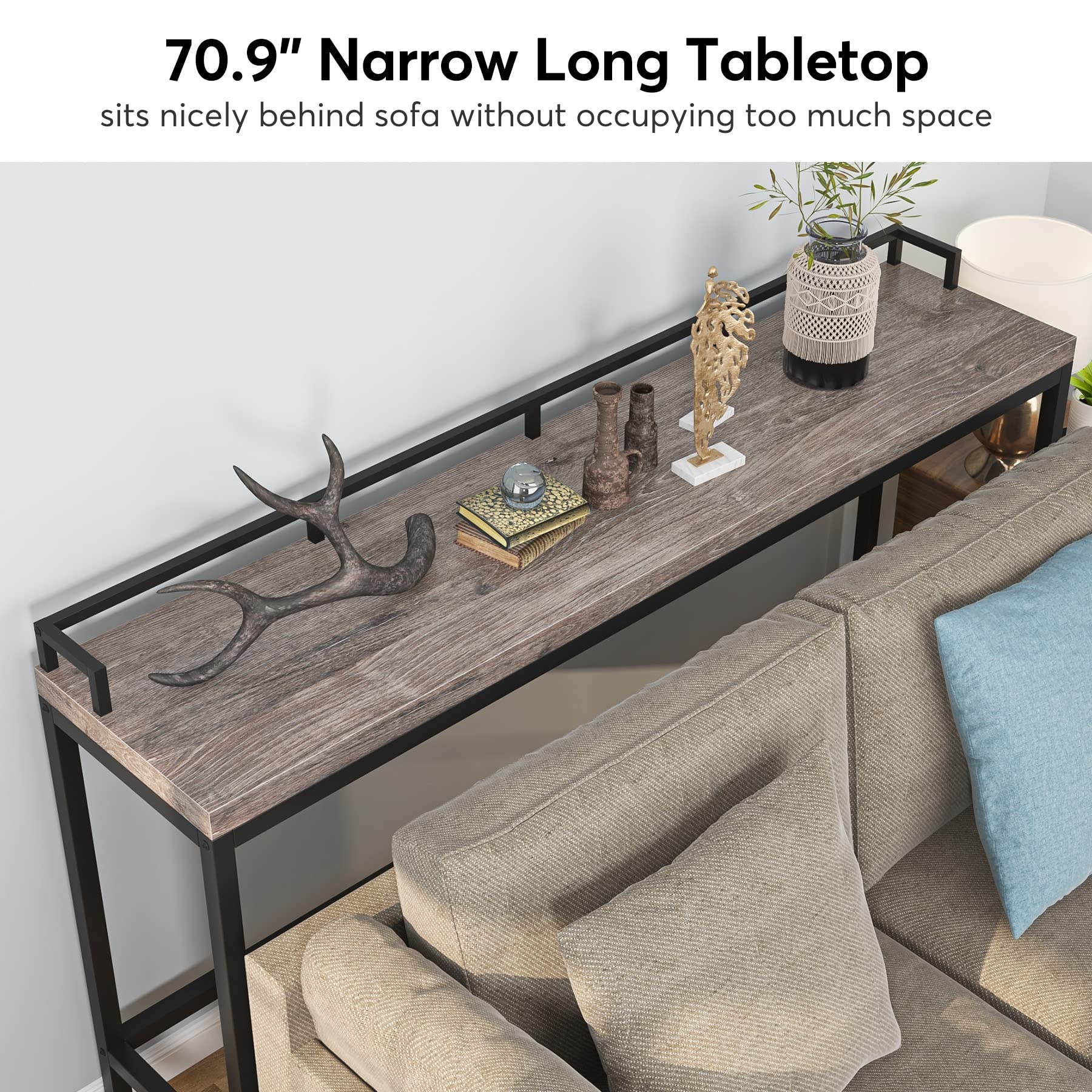Long thin hot sale table behind couch