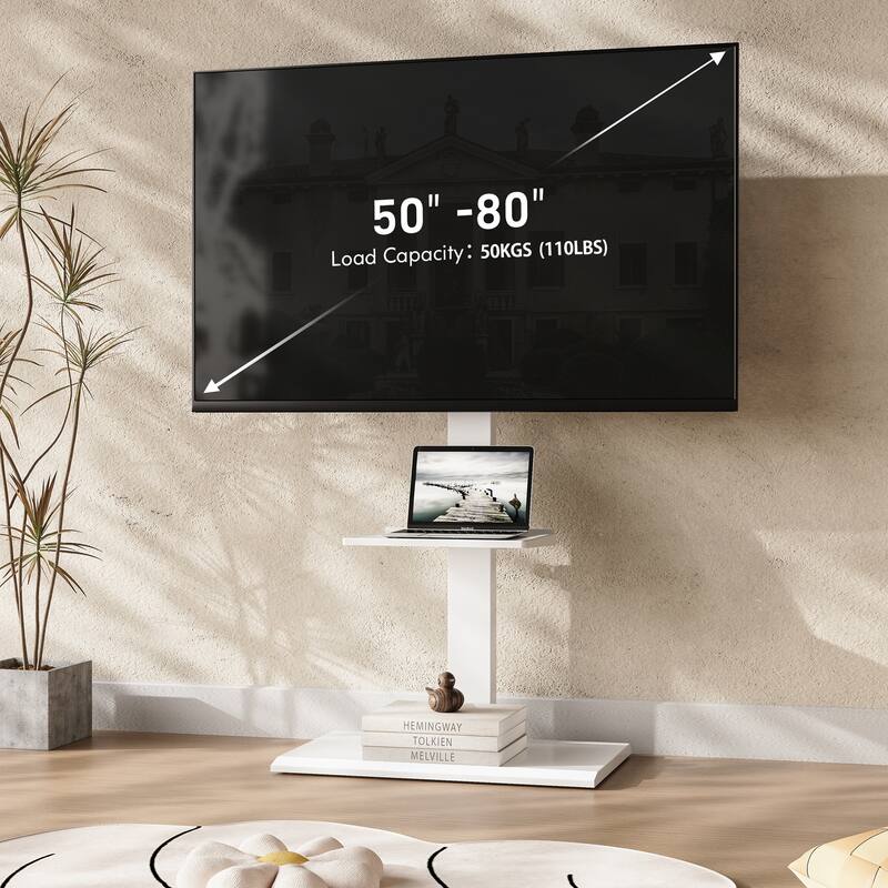 FITUEYES Modern Universal Floor TV Stand for TVs up to 80 inch Iron Base,Hold Up To 110 Lbs