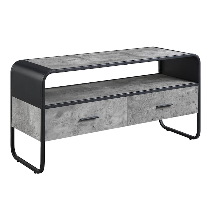 Ish 39 Inch Entertainment Center TV Stand, 2 Drawers, Wood, Grey, Black