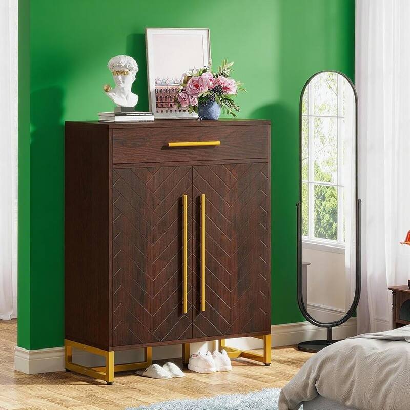 5-Tier Dark Brown Wooden Shoe Cabinet with Drawer and Holds 20 Pairs for Hallway and Living Room - 15.75”D x 31.5”W x 39.37”H