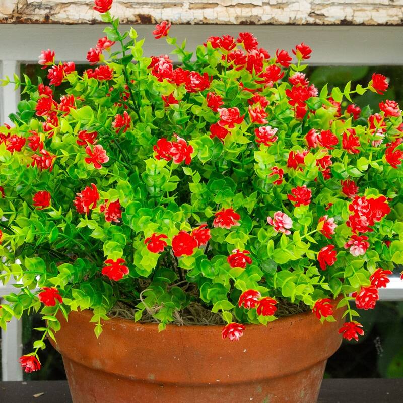 14-in UV Resistant Artificial Flowering Mini Rose Bush - Set of 12