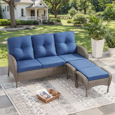 Outdoor Patio 3 Seats Sofa Ottmans Grey - Blue
