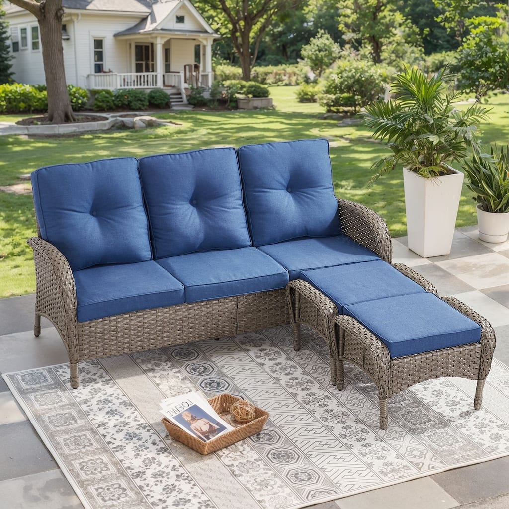 Outdoor Patio 3 Seats Sofa Ottmans Grey - Blue