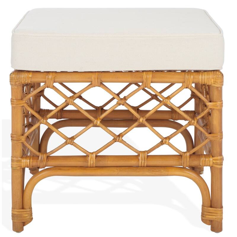 SAFAVIEH Couture Cherilynn Rattan Pole Ottoman - Natural/White
