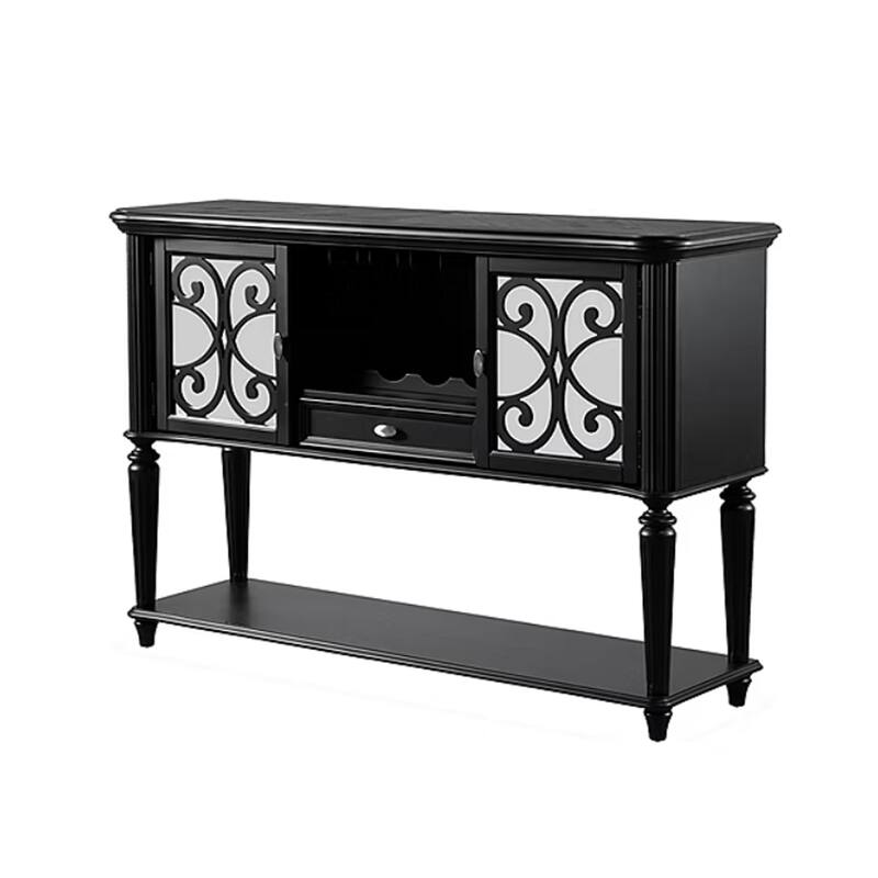 2 Doors and 1 Drawer Wooden Server with Turned Fluted Legs - Black