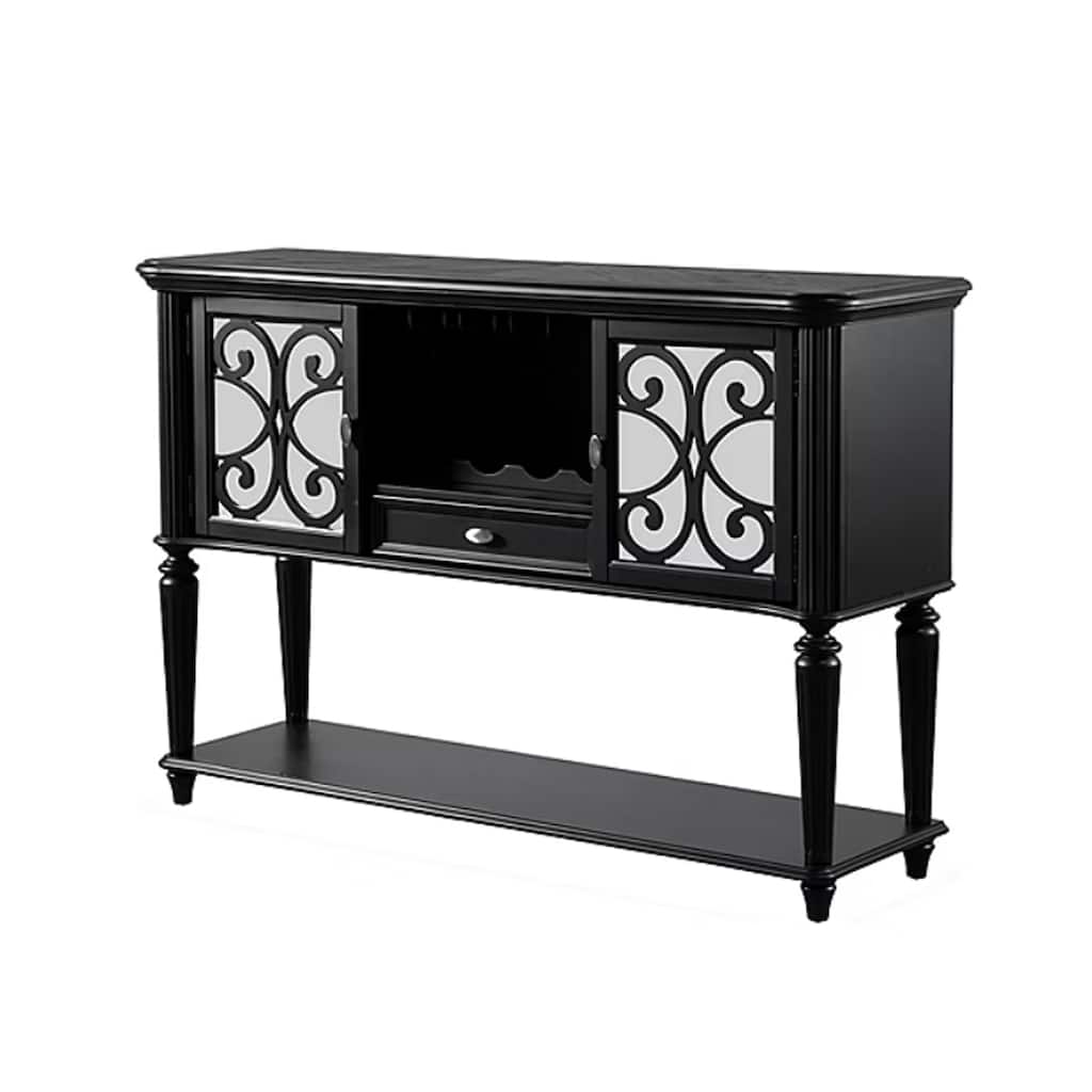 2 Doors and 1 Drawer Wooden Server with Turned Fluted Legs