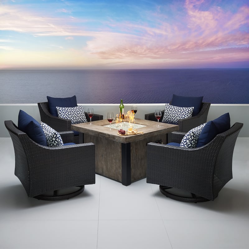 Deco 5 Piece Sunbrella Outdoor Patio Motion Fire Chat Set