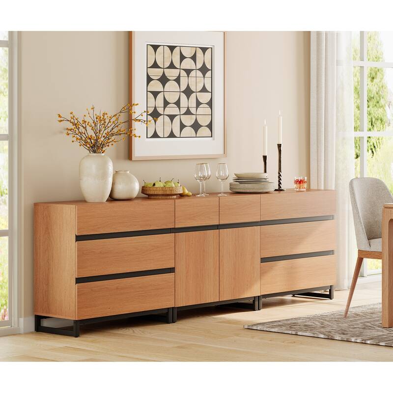 Modern TV Stand for TVs up to 100 inch, 3 in 1 TV Console with Adjustable Shelf and 6 Drawers, Media Console