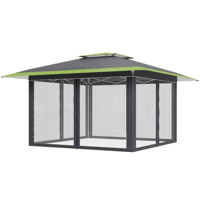 13x13 FT Pop Up Canopy Tent with Netting, UPF 50+ Outdoor Canopy with Automatic Eaves & One-Push Lock, for Patio & Parties