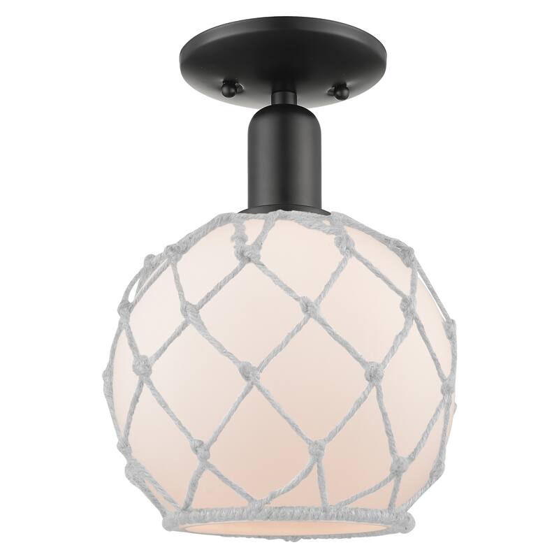 Innovations Lighting Endless Possibilities Arcadia - Farmhouse Rope - 1 Light 8" Semi-Flush Mount - White Glass with White Rope/Matte Black